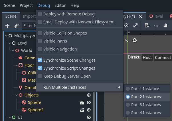 Editor debug menu