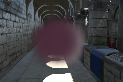 Spherical fog volume in Sponza scene intersecting a light beam